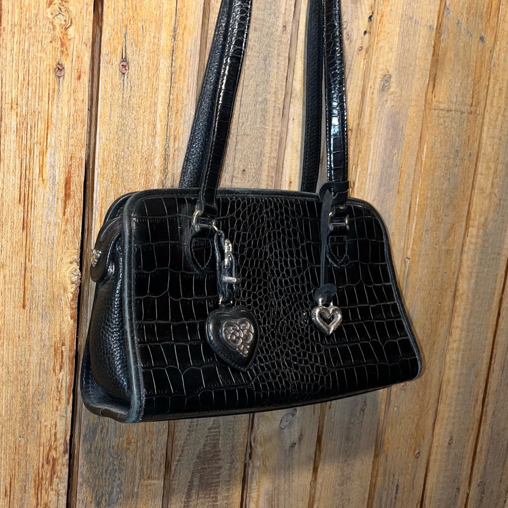 Brighton Black Croc-Embossed Shoulder Handbag - Picture 2 of 7